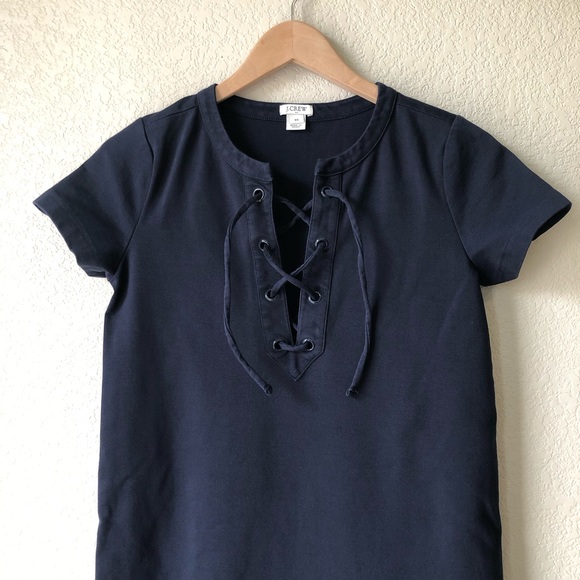 J. Crew Short Sleeve Navy Blue Lace Up Knit Dress XS - Picture 2 of 4